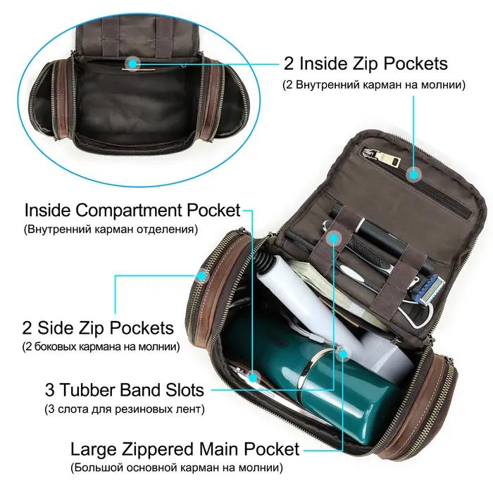 Hommes en cuir véritable voyage affaires toilette rasage sac femmes rétro cosmétique lavage douche o
