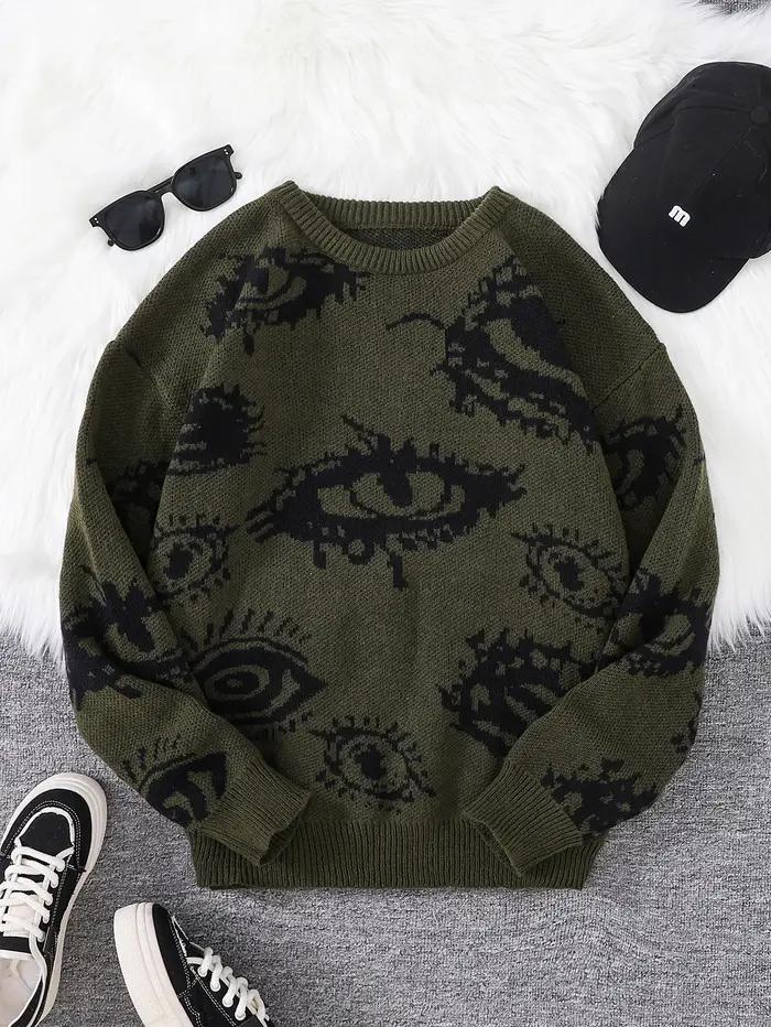 Nouveau populaire automne et hiver oeil abstrait motif Jacquard pull pull décontracté col rond trico