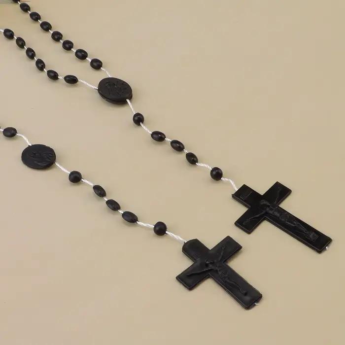 Chapelet multicolore, perles de prière, classique, vieux pendentif croix en plastique, colliers, bij