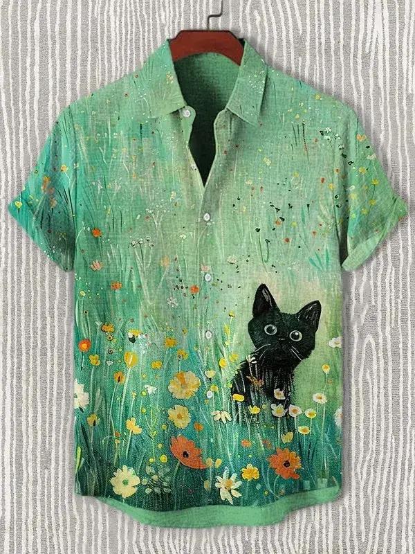 Beaux chemises graphiques pour hommes, chemises à revers boutonnées à manches courtes pour l'été, ha