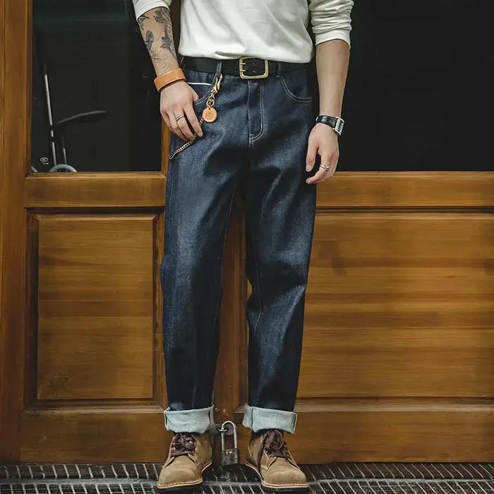 Maden-Jean Vintage en Denim Brut pour Homme, Pantalon Cargo à Lisière, Coupe Droite, FJ13.5 OZ, Tail