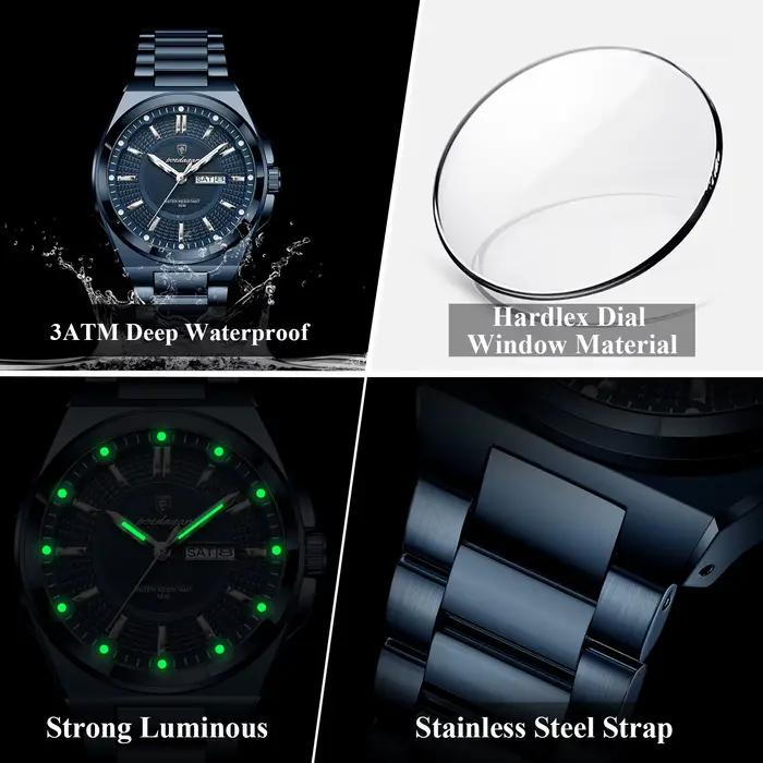 POEDAGAR Top Business hommes montre-bracelet en acier inoxydable étanche lumineux décontracté homme