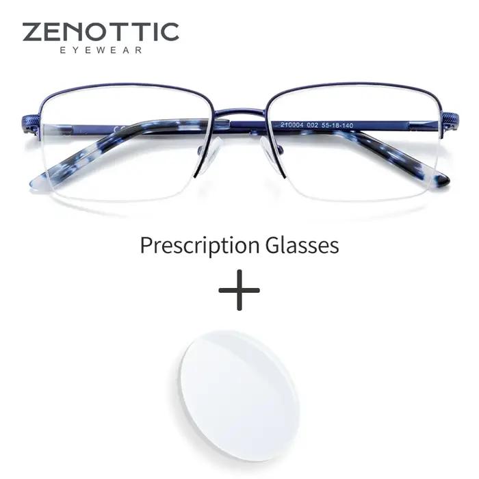 ZENOTTIC lunettes de Prescription demi-sans monture hommes Anti lumière bleue lunettes optiques phot