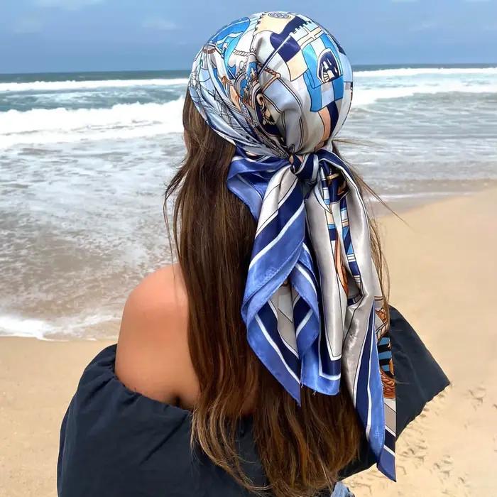 Foulard carré en Satin pour femmes musulmanes, Hijab élégant, imprimé 2025, foulard en soie, châle,