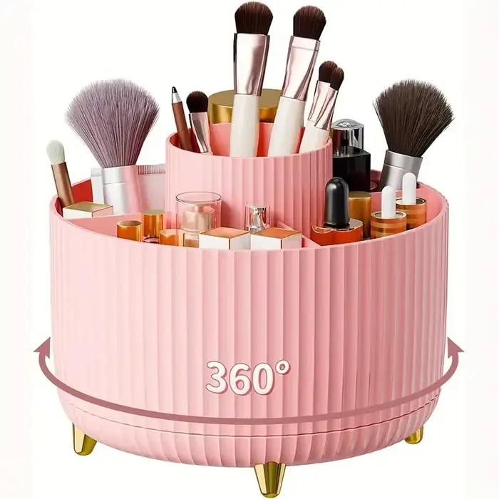 360 ° Boîte de rangement rotative pour outils de maquillage, organisateur de bureau, porte-pinceau
