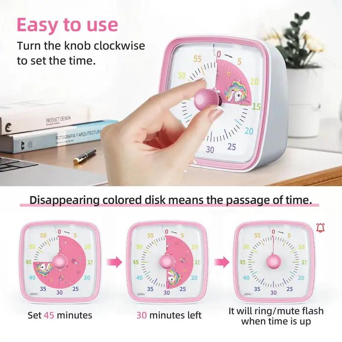 Yunbaoit-Minuterie visuelle avec veilleuse, compte à rebours de 60 minutes pour enfants et adultes,