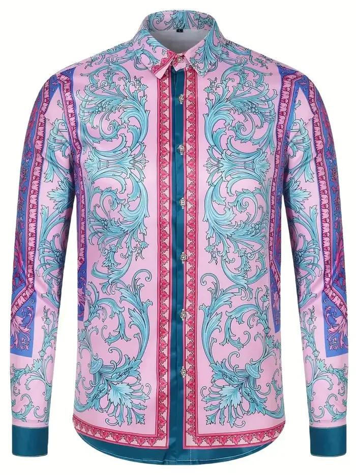 Chemise hawaïenne à manches longues pour hommes, motif floral, revers imprimé en 3D, confortable, mo