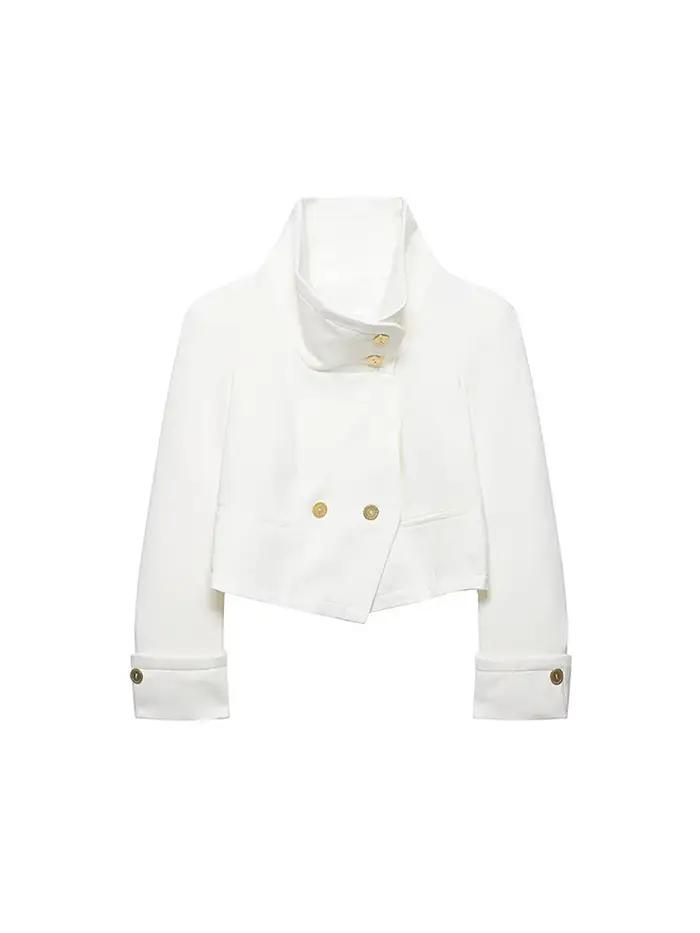 Nouvelle veste décontractée pour femme à col montant, manches longues, boutonnée, couleur unie, styl