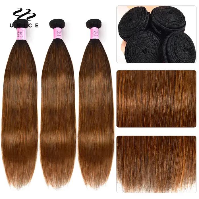 Mèches 3/4 naturelles lisses-UNice Hair, cheveux humains, balayage brun, tissage à coudre, lot de 1/