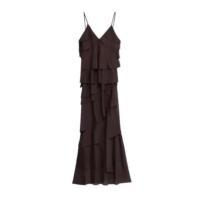 Nouveau 2025 femmes volants en mousseline de soie Maxi robe dos nu fendu Sexy Porm robe rouge longue