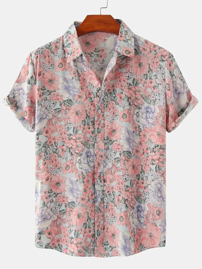Hommes rayé décontracté vacances à manches courtes Orange été chemise boutonnée chemise hawaïenne ét