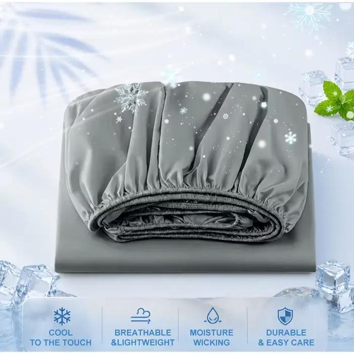 Drap-housse rafraîchissant et respirant pour l'été, doux pour la peau, toucher doux pour soulager la chaleur la nuit, pour nuits chaudes et vacances en plein air