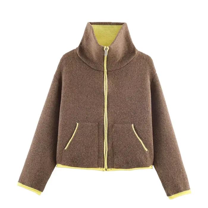 Veste décontractée automne 2026 pour femme, design contrasté, manches longues, fermeture éclair, sty