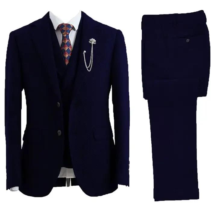 Tuxedos croisés à chevrons en tweed trempé pour hommes, vêtements de mariage, 3 pièces, taille