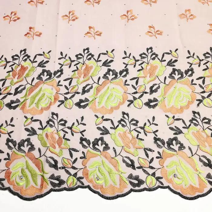 Tissu africain en dentelle de coton brodé, Voile suisse nigérian, 5Yards, couture pour robe de soiré