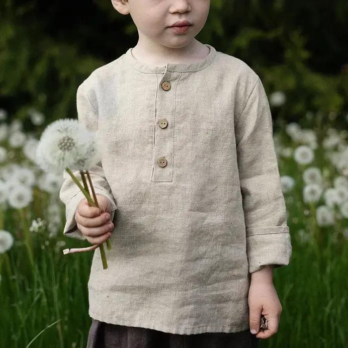 Chemise décontractée en coton et lin pour enfants, nouvelle collection automne 2026, style rétro Mor