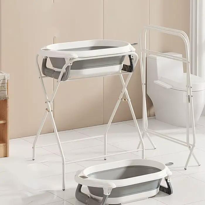Baignoire pour bébé avec support et ensemble thermosensible, support de baignoire pliable avec capac
