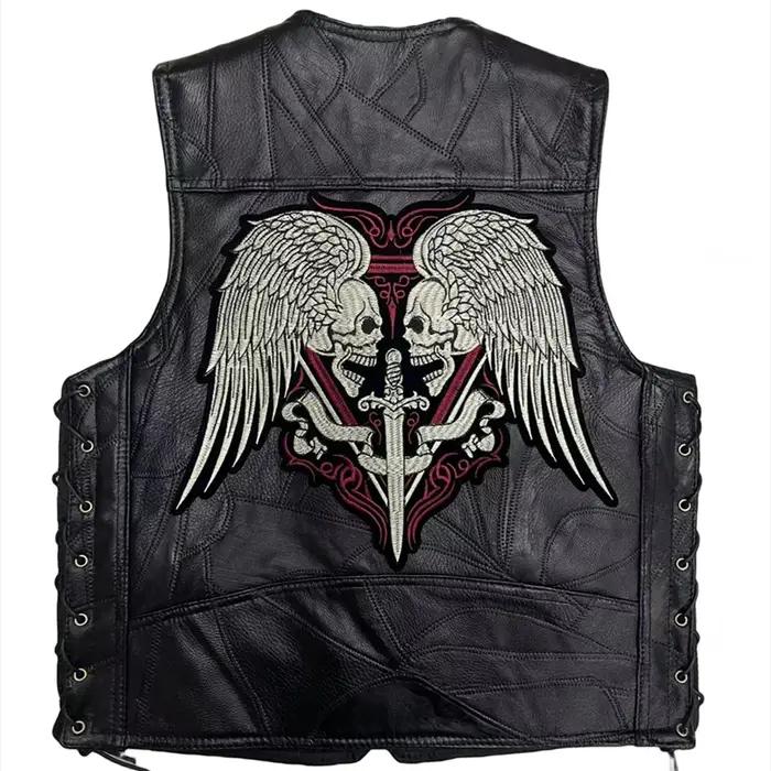 Gilet de moto en cuir pour homme, veste de motard punk, gilet d'équitation, veste de moto en fibre,