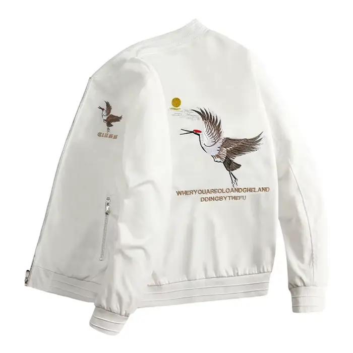 Veste Sukajan brodée Crane pour hommes 2026, Blouson Bomber Harajuku à manches longues, Manteau univ