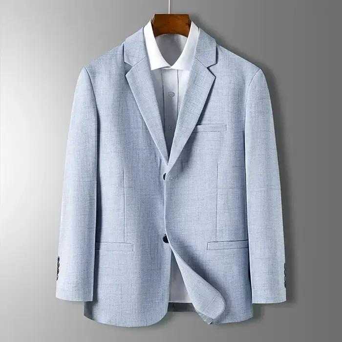 Blazer Homme Printemps-Automne de Luxe à Carreaux Jacquard – Veste Décontractée Gris Bleu Beige Coup