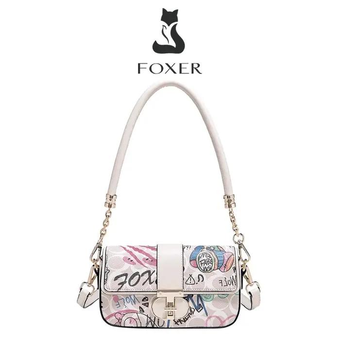 Sac à bandoulière chic en cuir PU FOXER, sac à main graffiti pour femme, sac à bandoulière tendance