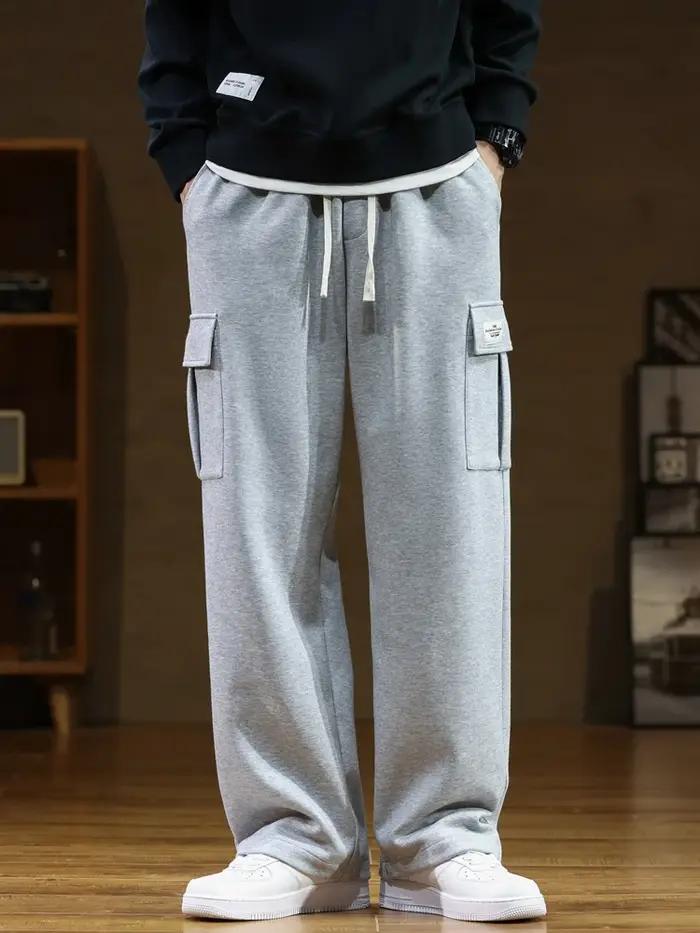 Printemps automne multi-poches pantalons de survêtement hommes cordon taille vêtements de sport pant
