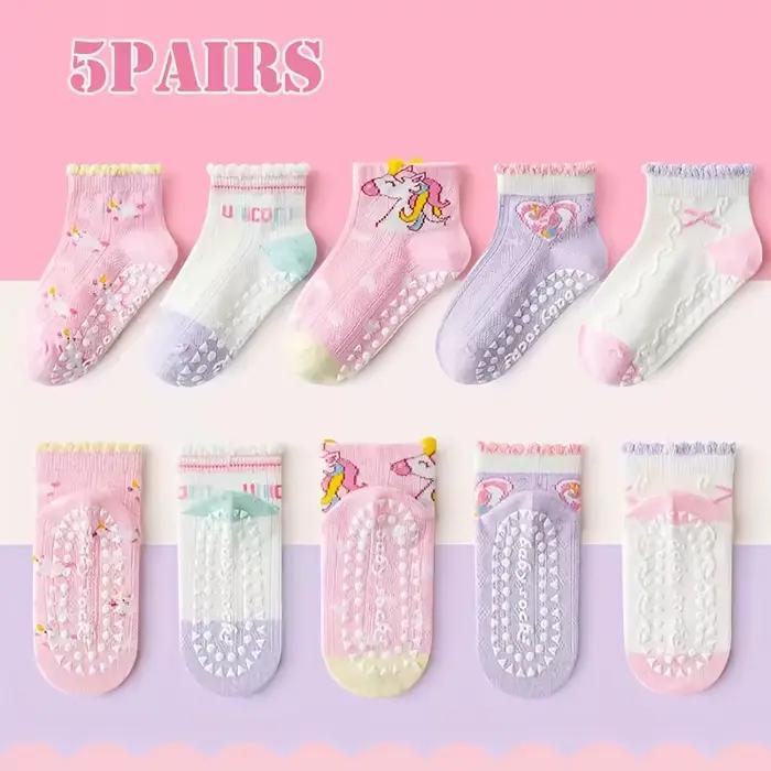 Chaussettes filles licorne antidérapantes - Double maille confortable pour enfants 1-12 ans - Collection bébé
