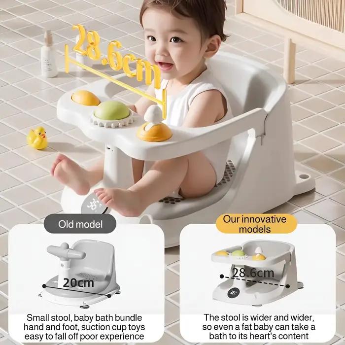 Siège de bain antidérapant en PVC pour bébé avec ventouses sécurisées et capteur de température pour bains sécurisés et ludiques de tout-petits occasions spéciales
