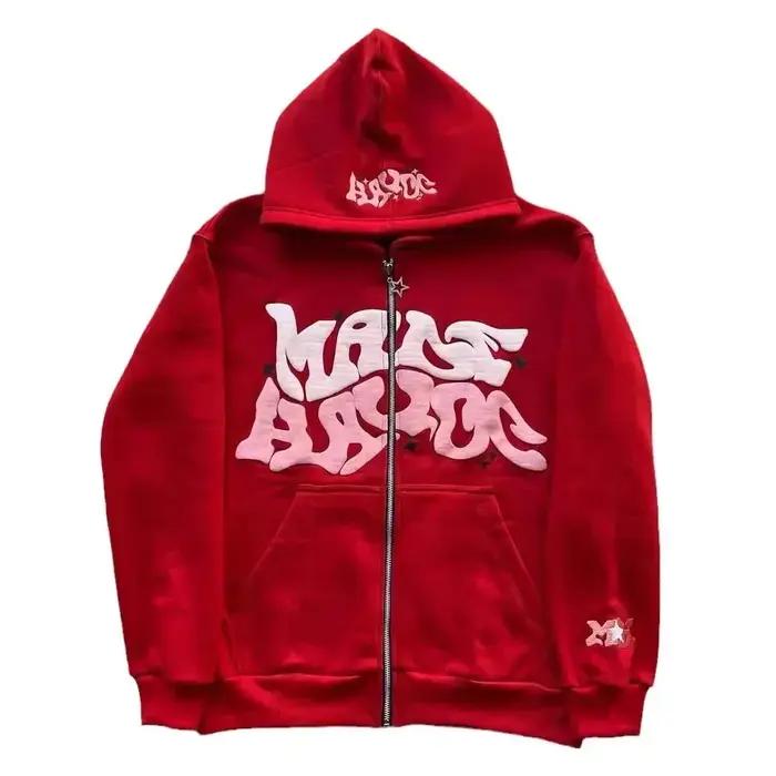 Sweat à capuche zippé avec lettres de style américain rétro, unisexe, idéal pour être associé à une