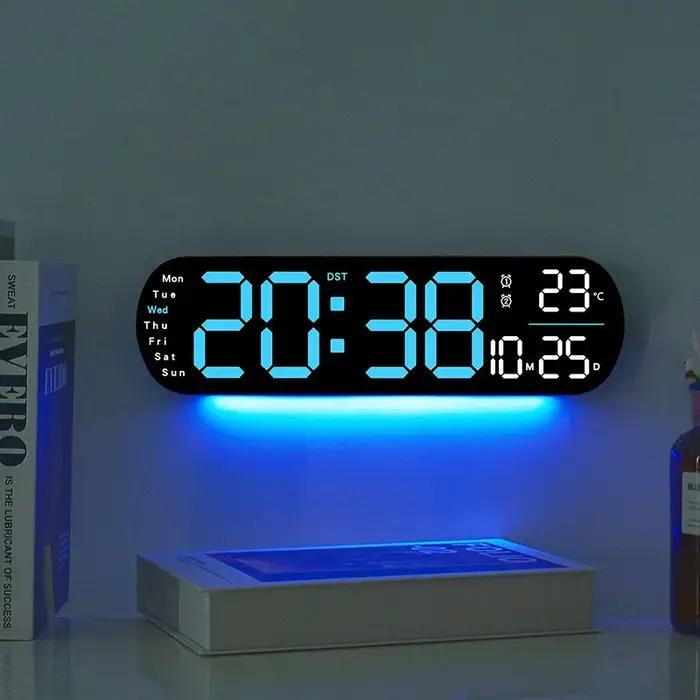 Horloge murale numérique grand écran LED affichage de la température et de l'humidité réveil électro