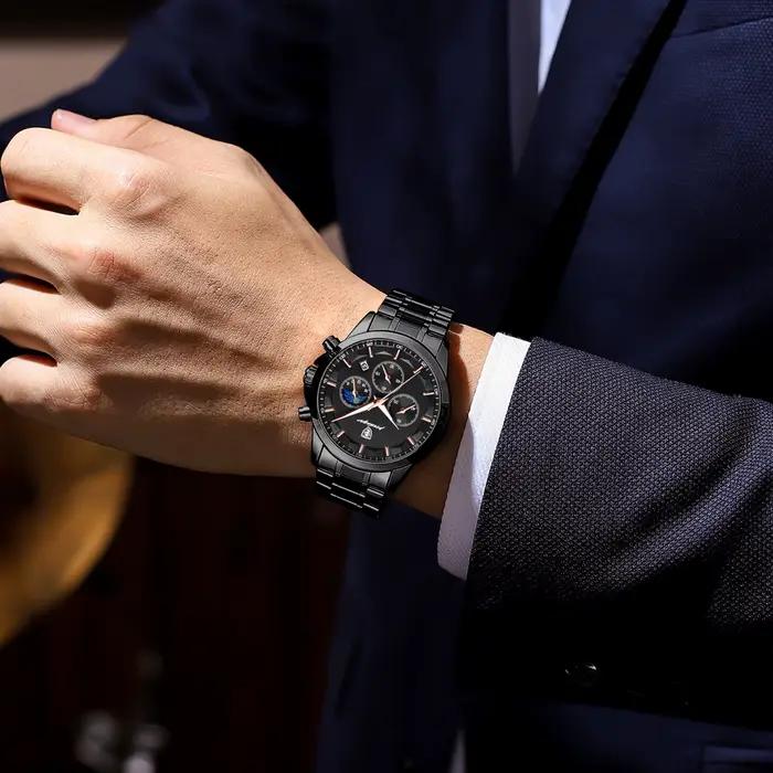 POEDAGAR Top mode hommes montres étanche lumineux en acier inoxydable hommes montre-bracelet chronog