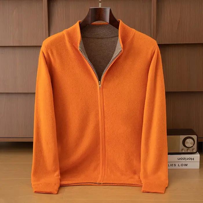 Cardigan multifonctionnel double face en pure laine pour hommes, pull épais à manches longues, col s