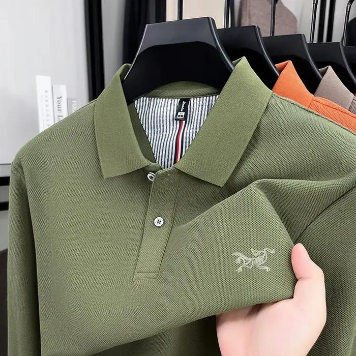 Polo à manches longues pour hommes, 100% pur coton, marque de luxe haut de gamme, mode automne, desi