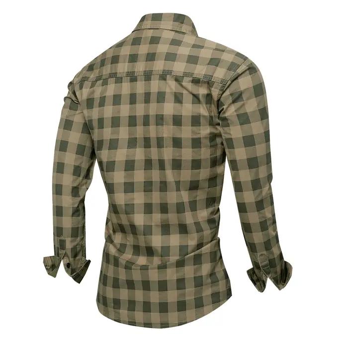 2025 automne nouvelle mode hommes 100% coton chemise à carreaux hauts décontracté boutonné à manches