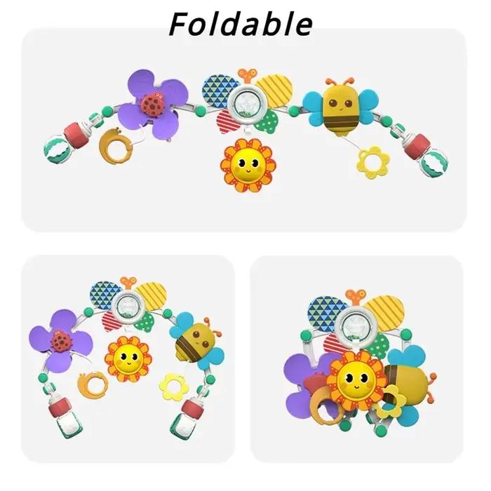 Arc de poussette pour bébé avec jouets suspendus pour motricité fine et développement sensoriel pour enfants en poussette ou en voiture