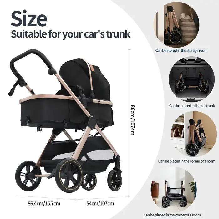 Poussette bébé 3 en 1, poussette multifonctionnelle pliable, système de voyage réversible pour nouve