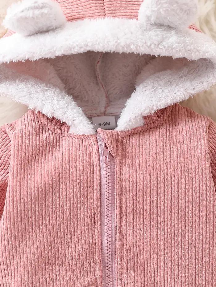 Veste bébé fille velours côtelé douce à capuche - Vêtement chaud automne hiver pour nouveau-né
