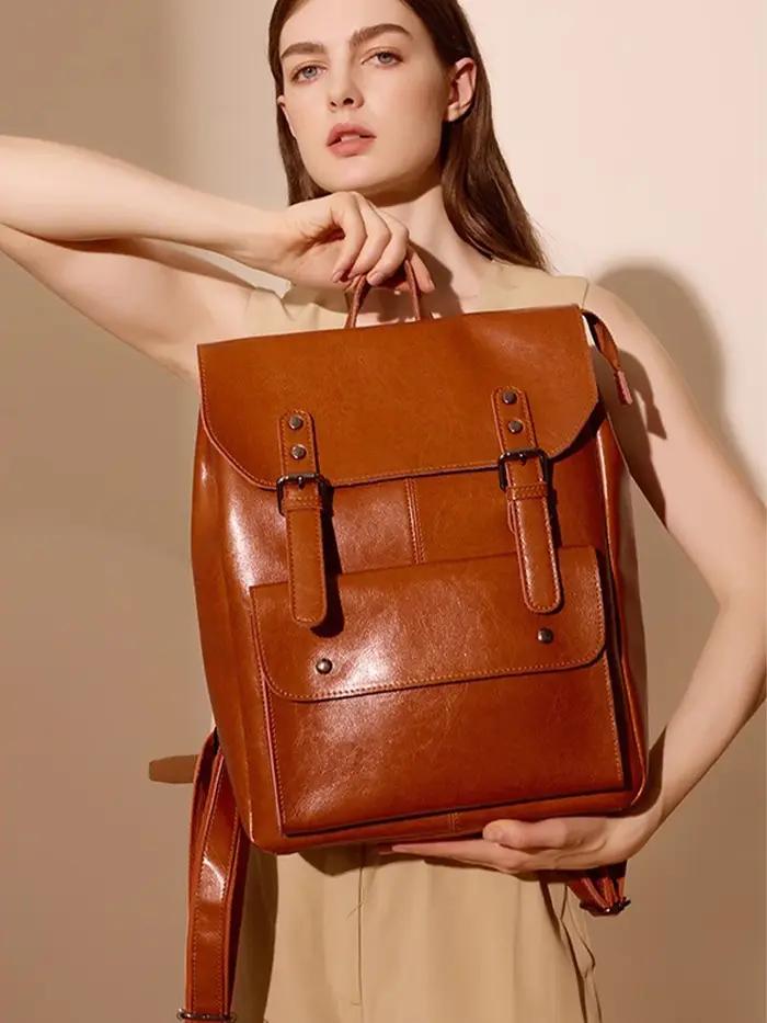 Zency-Sac à dos de voyage en cuir véritable pour femme, grande capacité, sac à dos pour ordinateur p