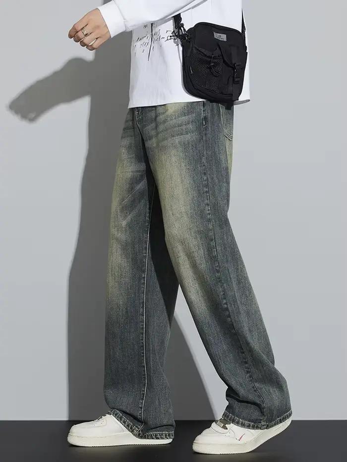 Jean Baggy en Coton à Jambes Larges pour Homme, Streetwear Rétro, Mode Coréenne, Denim Délavé Droit,
