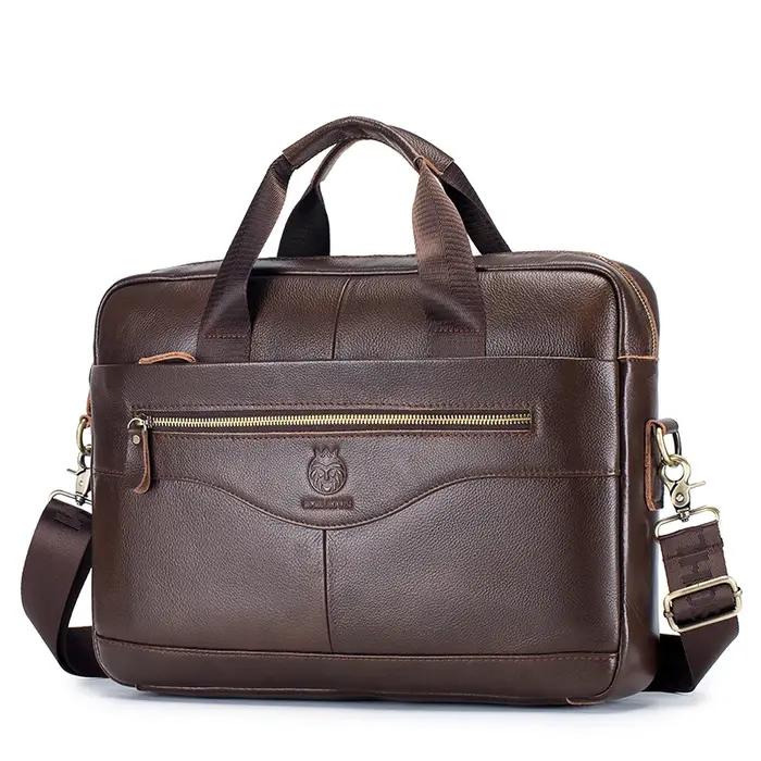 Porte-documents de luxe en cuir véritable pour homme, sac pour ordinateur portable 15,6 pouces, sac