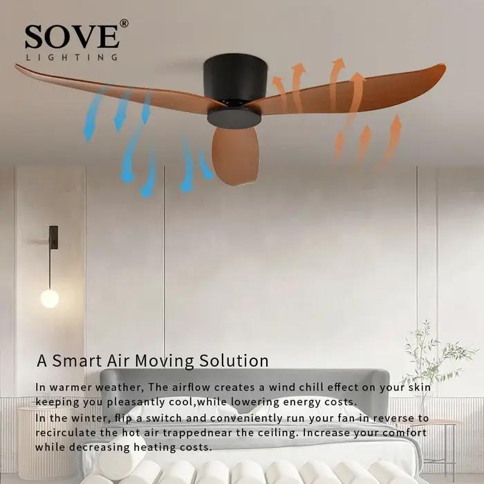 Ventilateur de Plafond LED Moderne Sans Lumières, Moteur DC, 6 Vitesses, Synchronisation, Sol Bas, L