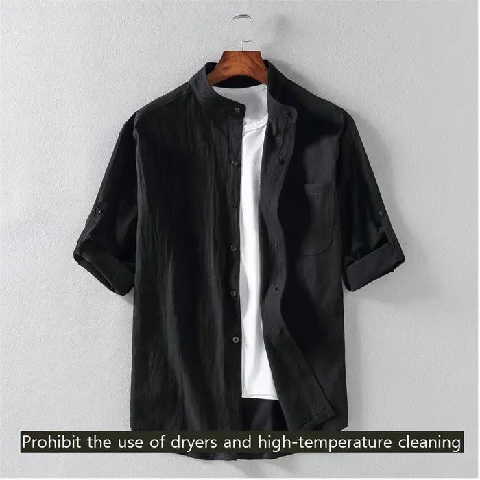 Chemise à manches courtes pour hommes, col montant, cinq points, manches mi-longues, à la mode, manc
