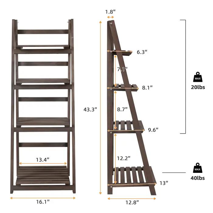 Étagère à fleurs en bois à 4 niveaux, échelle de rangement pour l'intérieur et l'extérieur