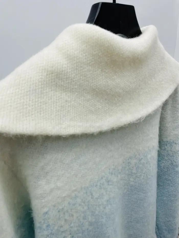 Nouvelle Version 2026 – Manteau Pull Dégradé Bleu en Mélange Mohair Casinoblank pour Femme et Homme