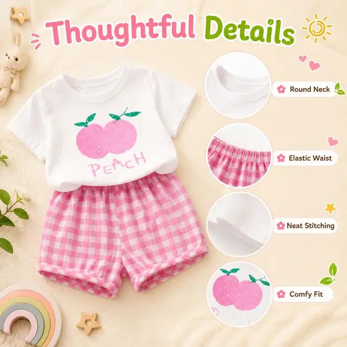 Ensemble haut à manches courtes et short à carreaux fruits dessin animé pour enfants vêtements d'extérieur décontractés été