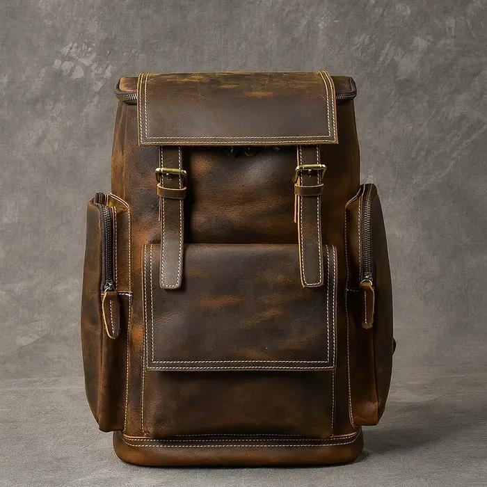 Vintage Crazy Horse en cuir véritable sac à dos hommes en cuir sac à dos escalade sac à dos mâle gra