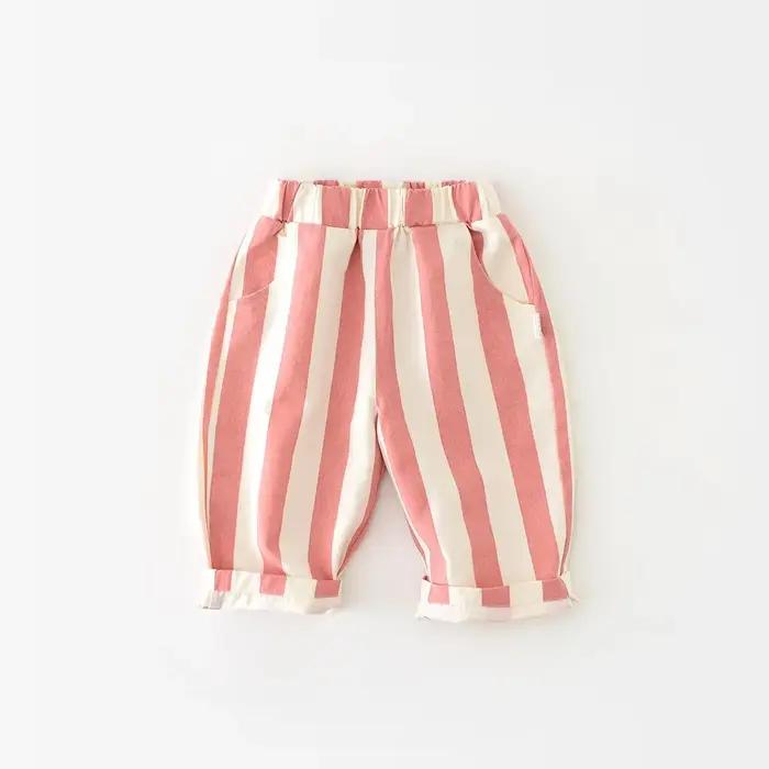Pantalons décontractés rayés pour enfants avec poches, pantalons d'extérieur en coton, costume FJToddler pour garçons et filles occasions spéciales