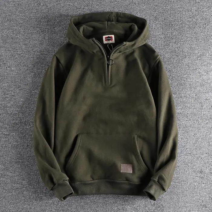 Sweat à capuche en velours épais pour homme, sweat-shirt rétro américain, épais, en coton pur lavé,