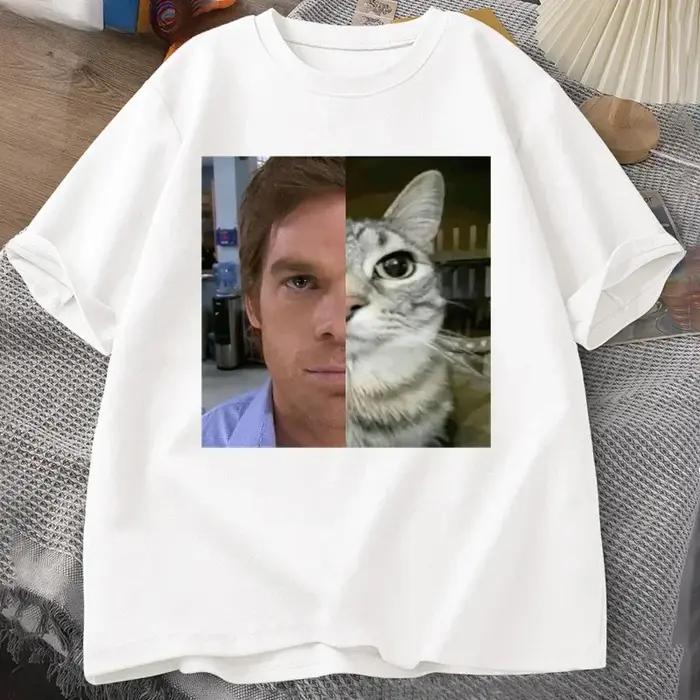 Dexter Morgan Cat T-shirts Funny Short Sleeve O Neck Tshirt Unisex Streetwear Women Clothes Harajuku
