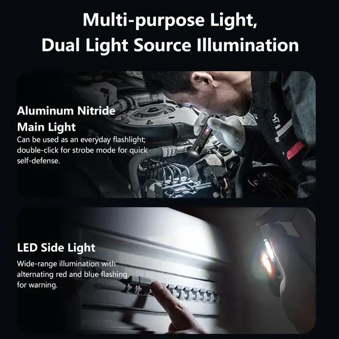 Lampe torche multifonctionnelle 6-en-1 Lenovo avec lumière latérale COB, rechargeable, magnétique, b